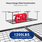 FLEXIMOUNTS 4x8 Overhead Garage Storage Rack, Adjustable Organization System, Heavy-Duty Metal Ceiling Racks, 750lbs Weight Capacity, Black, Classic Series