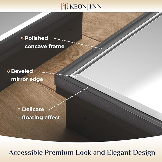 Keonjinn 40” x 30” Black Bathroom Medicine Cabinets with Mirror Recessed or Surface Wall-Mounted Aluminum Alloy Framed Beveled Mirror with Soft Close Hinge, 2 Doors Modern Bathroom Mirror with Storage
