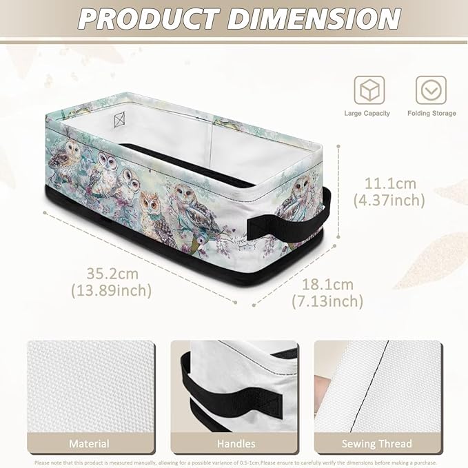 Small Storage Bins Multi-purpose Bathroom Organizer Basket Collapsible Toilet Paper Basket Space-saving Lightweight Fabric Home Storage Containers Basket, Owl Flower
