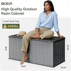 AOXUN Horizontal Storage Sheds 21 Cu.ft, HDPE Outdoor Storage Box 160 Gallon, Waterproof Lockable Resin Deck Box with Spring-Assisted Lid, Patio Storage for Garden, Pool, Cushions, Tools, Grey