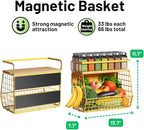 Magnetic Shelf for Fridge with Wood Lid, Fruit Potato and Onion Storage Bins, Pantry Organizers & Storage, Large Container Magnetic Spice Rack for Refrigerator, Kitchen Counter, Cabinet (Yellow, 2)