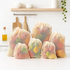 Premium Organic Reusable Mesh Produce Bags, Pack of 6(2L+2M+2S) Washable, Durable, Double Stitched Produce Bags for Vegetables storage, Machine Washable - Beige
