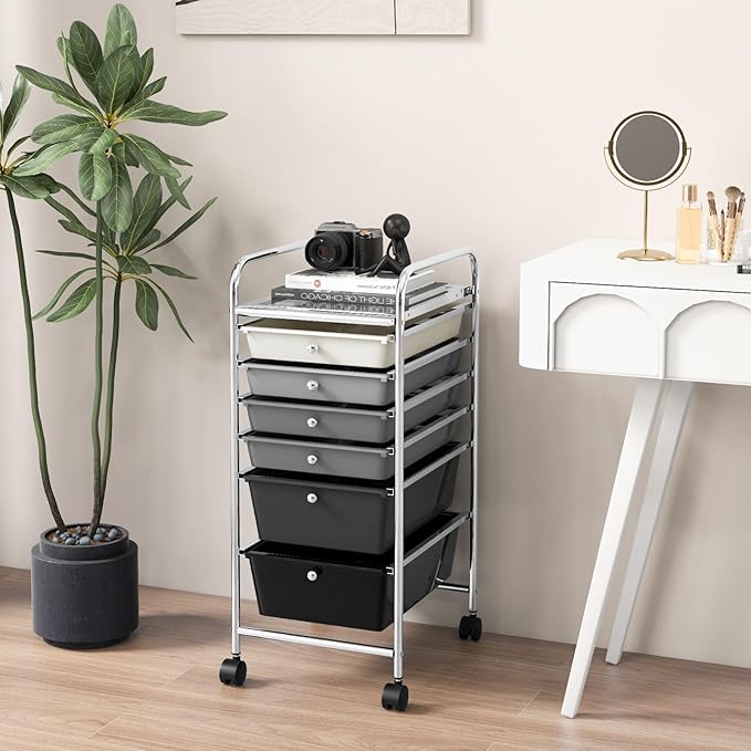 GOFLAME 6-Drawer Rolling Storage Cart, Multifunctional Art Craft Organizer Cart, Mobile Utility Storage Cart with Removable Drawers & Lockable Wheels, Craft Cart for Home Office, School, Gray Gradient