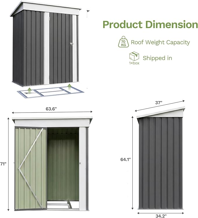 Devoko 5 x 3 FT Metal Storage Shed with Floor Frame Waterproof Garden Tool Shed with Lockable Door, Outdoor Shed Storage House for Backyard Patio Lawn, Grey