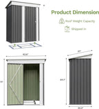 Devoko 5 x 3 FT Metal Storage Shed with Floor Frame Waterproof Garden Tool Shed with Lockable Door, Outdoor Shed Storage House for Backyard Patio Lawn, Grey