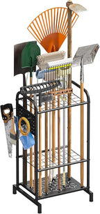 Garden Tool Organizer, Garden Tool Rack and Storage, Up to 35 Long-Handled Tools/Rakes/Brooms, Heavy Duty Steel Stand for Yard, Shed, Outdoor, Black