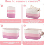 OIAHOMY Large Blanket Basket, 65L Cotton Rope Woven Laundry Basket, Toy Bin for Baby Room, Container for Blanket Storage in Living Room, 20''×16''×12'', Gradient Pink