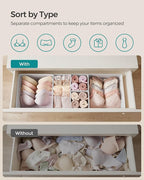 SONGMICS Drawer Organizers, Dresser Divider Organizers, Set of 18, Foldable Fabric Storage Boxes for Socks, Underwear, Bras, Ties, Scarves, Cloud White URDZ006W03
