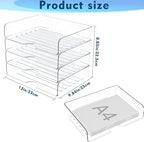 Paper Organizer Letter Tray, 4 Pack Acrylic Stackable Desk File Organizer,Versatile Clear Office Organizer for File Paper, Ipad, Letter, A4 Office File, Books, Notes, Etc