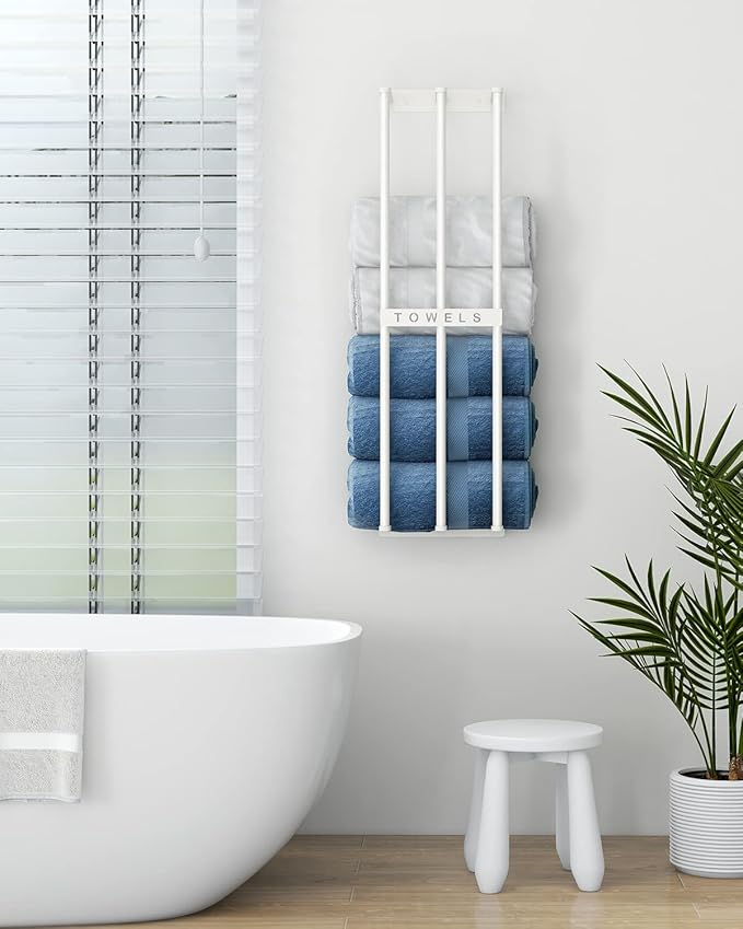 Towel Holders for Bathroom Wall Mounted, Bethom Towel Storage for Small Bathroom, Wall Towel Rack for Rolled Towels Bath Washcloths, White