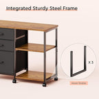 3 Drawer File Cabinet with Wheels Rolling Printer Stand with Open Storage Shelf Fabric Lateral Filing Cabinet for Home Office,Rustic Brown