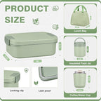 Bento Lunch Box Set with 10.5oz Soup Thermo Food Jar for Adults Kids, Stainless Steel Leak-proof Lunch Container, Coffee Tumbler with Lunch Bag for School Travel Office-Green