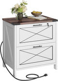 DEVAISE Lateral File Cabinet with Lock, 2 Drawers & Charging Station, Farmhouse Wood Printer Stand with Large Storage, Fits A4/Letter/Legal Hanging Files, White