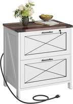 DEVAISE Lateral File Cabinet with Lock, 2 Drawers & Charging Station, Farmhouse Wood Printer Stand with Large Storage, Fits A4/Letter/Legal Hanging Files, White