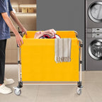 Commercial Laundry Cart with Wheels | Large Laundry Basket with Wheels | Foldable Laundry Hamper | Laundry Sorter for Clothes Storage | Ox Cloth | 440 lbs Load | 34.25x20.47x30.7in (Yellow)