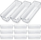 Maitys 12 Pcs Clear Drawer Organizer 9 x 3 x 2 Inches Plastic Rectangle Trays Makeup Vanity Storage Bins and Kitchen Drawers Dividers for Office Desk Silverware Kitchen Utensils(Clear)