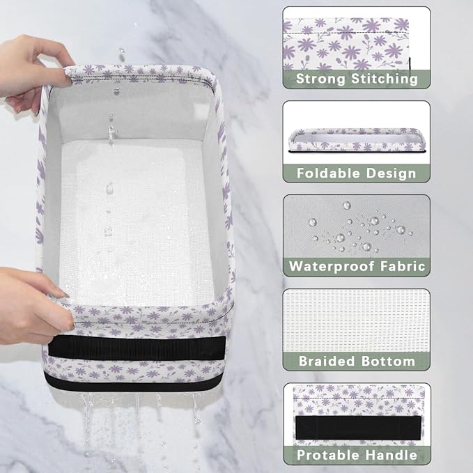 Floral Pattern Foldable Small Bathroom Baskets for Toilet,Foldable Toilet Paper Tank Basket Organizer for Towels Storage Decorative Open Storage Bins for Home,Closet,Containers,Cabinet