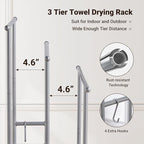 ELYKEN 3 Tier Standing Towel Rack, 40'' Tall Towel Drying Rack Outdoor, Freestanding Floor Towel Rack with Shelf, Pool Towel Blanket Stand, Metal Towel Racks for Bathroom freestanding, Smooth Silver