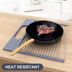 LEMIKKLE 17" x 15" Roll Up Dish Drying Rack Over The Sink Dish Drying Rack,Multi-Purpose Kitchen Rolling Dish Drainer Foldable SUS304 Stainless Steel Dish Drying Rack