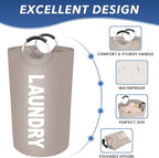 90L Large Laundry Basket, Freestanding Waterproof Laundry Hamper, Collapsible Folding Tall Clothes Hamper, Easy Carry with Foam Protected Aluminum Handles for Dorm, Family, Travel (Khaki)