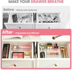 HOUSE DAY Makeup Drawer Organizer Trays 24 PCS, 4-Size Clear Drawer Organizers with Silicone Pads, Vanity Organizers and Storage, Non Slip Plastic Drawer Organizer for Desk, Bathroom, Kitchen, Office