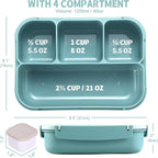 Bento Box Adult Lunch Box, Lunch Containers for Kids Girls Boys with 4 Compartments, Lunchable Food Container with Utensils, Sauce Jar, Muffin Liners, 40 Oz/5 Cup, Light Teal