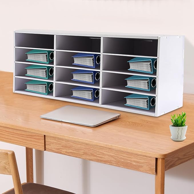 LOYALHEARTDY Mail Sorter Organizer, PVC Countertop Literature Organizer, Student Mailbox for Classroom, Desktop Bill Paper Organizer for Office Home School, 12 Compartments, White