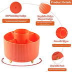 Desk Pencil Pen Holder, 5 Slots 360°Degree Rotating Pen Organizers for Desk, Desktop Storage Stationery Supplies Organizer, Cute Pencil Cup Pot for Office, School, Home, Art Supply, Orange