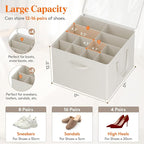 Lifewit Shoe Storage Organizer for Closet, Fabric Large Shoe Box Storage Containers with Clear Cover, Foldable Bins for Boots Heels Sneakers Fits 24-32 Pairs (Each 12-16 Pairs) 2 Pack White
