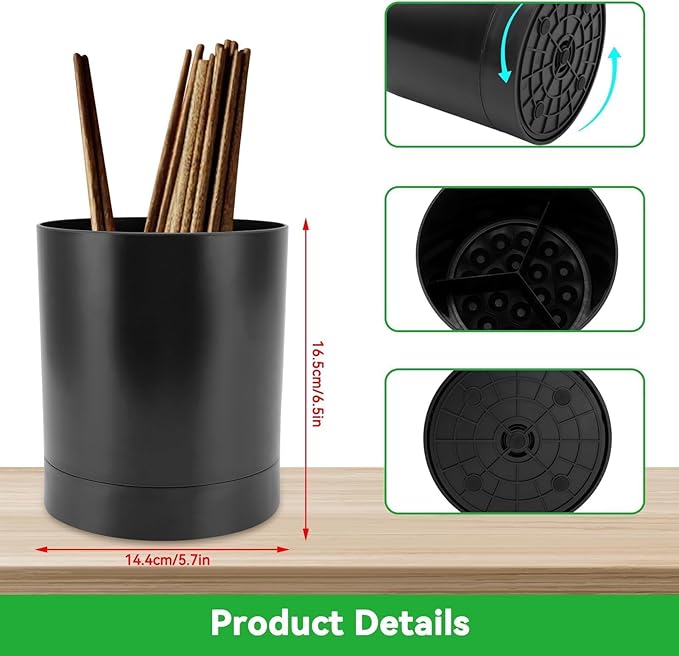 Cyrank Kitchen Utensil Holder, 360° Rotating Utensil Organizer Utensil Caddy Utensil Crocks for Kitchen Countertop(Black)