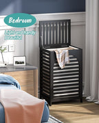 Laundry Hamper, 22.5 Gallon (85L) Bamboo Wood Clothes Laundry Basket with Lid and Handles, Removable Liner (Black, Large)