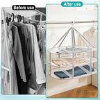 3-Tier Folding Mesh Clothes Drying Rack, Hanging Sweater Dryer for Laundry, Large Foldable Flat Dry Hanger, Portable Mesh Clothes Drying Net for Delicate Garments