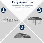 10x15 Metal Carport Carports with Enhanced Base Heavy Duty Garage Outdoor Galvanized Car Shelter for Car, Boats and Truck