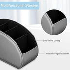 Fintie Remote Control Holder, 5 Compartments Vegan Leather TV Remoter Caddy Desktop Organizer Makeup Brush Holder Storage Fits TV Remotes, Media Controllers, Office Supplies(Silver Gray)