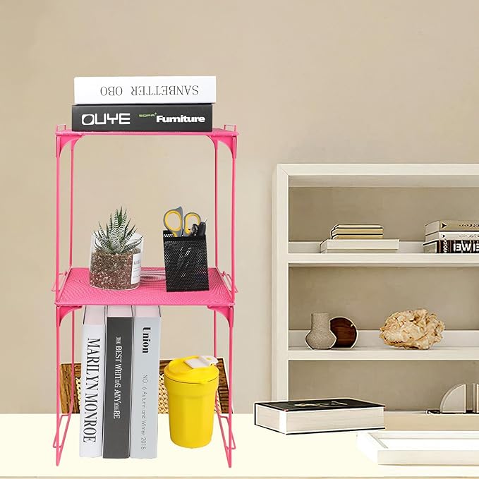 Locker Organizer Shelf Stackable Extra Locker Shelf for School Locker Organizer Storage Cabinet Accessories Suitable for School, Office, and Home use (1, Pink)