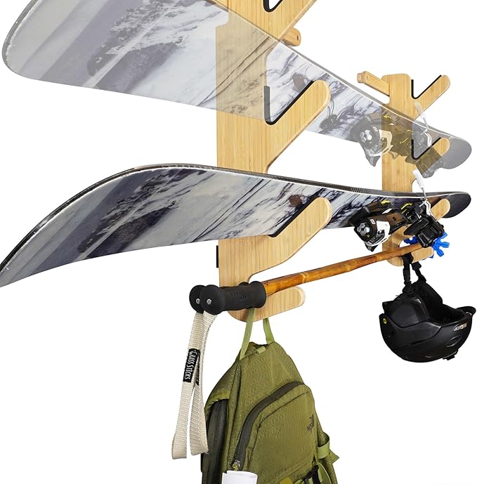 Grassracks Wall Ski Rack - Bamboo Wall-Mounted Ski Storage and Premium Ski Display Hallsteiner Series Indoor Ski Wall Mount (2 or 3 Pairs of Skis, Bamboo)