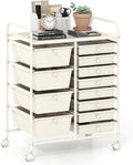 GOFLAME 12-Drawer Rolling Storage Cart, Craft Storage Cart with Removable Drawers & Lockable Wheels, Art Cart Supply Storage Organizer with Metal Frame for Home Office Classroom, White
