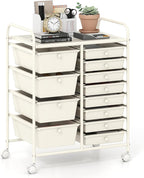 GOFLAME 12-Drawer Rolling Storage Cart, Craft Storage Cart with Removable Drawers & Lockable Wheels, Art Cart Supply Storage Organizer with Metal Frame for Home Office Classroom, White