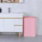 Slim Laundry Basket,60L Laundry Hamper with Lid, Tall Hamper for Laundry,Dirty Cloth Hamper with Bamboo Handle for Toys,Towels, Clothes Organizing,Pink
