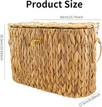 Toilet Paper Storage Basket - Water Hyacinth Slim Toilet Paper Holder with Lid, Holds Up to 9 Rolls, Decorative Organizer for Home Bathroom