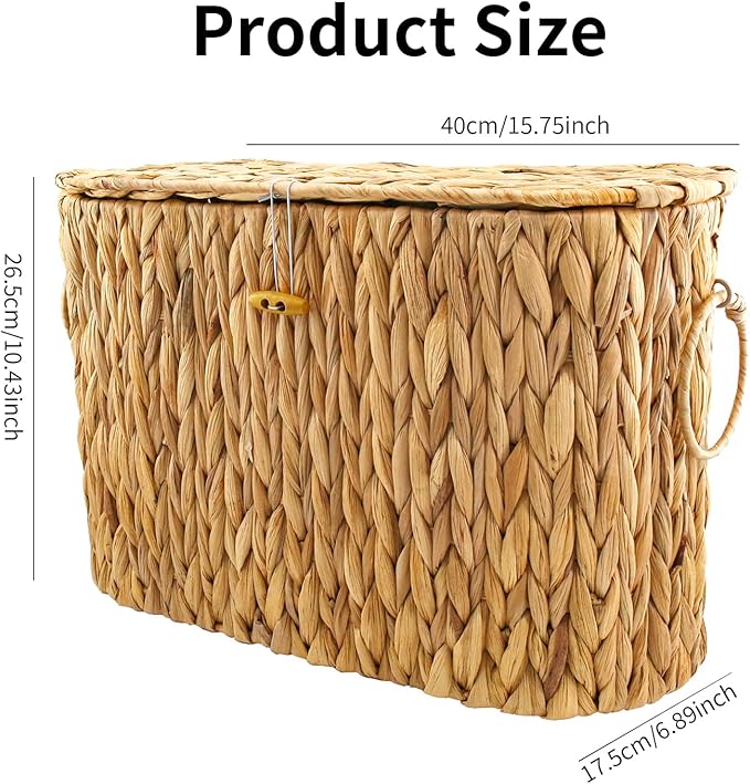 Toilet Paper Storage Basket - Water Hyacinth Slim Toilet Paper Holder with Lid, Holds Up to 9 Rolls, Decorative Organizer for Home Bathroom
