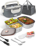 Electric Lunch Box Food Heater, 80W Heated Lunch Box for Adults, 12V 24V 110V Portable Food Warmer LunchBox for Car Truck Work with Removable 304 Stainless Steel Container White