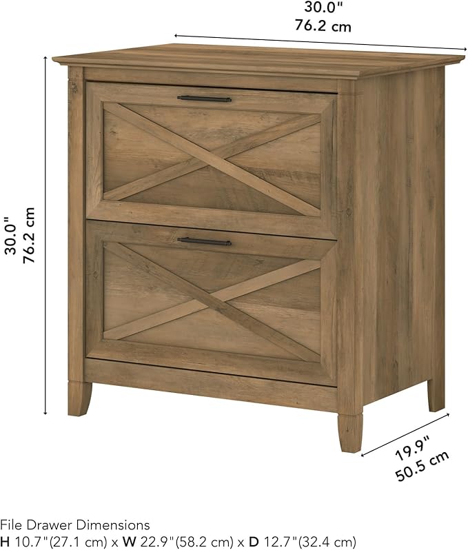 Bush Home Key West 2 Drawer Lateral File Cabinet in Reclaimed Pine, Document Storage for Home Office, Accent Chest with Drawers