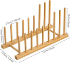 HBlife Heighten and Widen Bamboo Dish Drying Rack Plate Bowl Cup Book Pot Lid Cutting Board Stand Drainer Storage Holder Organizer for Kitchen Cabinet