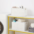 Vagusicc Wicker Storage Basket, Set of 2 Hand-Woven Paper Rope Wicker Basket, Small Storage Baskets for Organizing Toilet Paper Basket, Foldable Large Cube Storage Organizer Bins for Shelves (White)