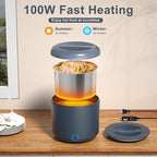 Vingud Electric Lunch Box for Adults, 1.2L/41oz, 100W Fast Heated Lunch Box, 12V/24V/110V Portable Food Heater for Car/Office Work with 304 Stainless Steel Container, Blue Gray