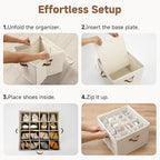 StorageWorks 2 Pack Shoe Organizer for Closet, Foldable Shoe Storage Box with Adjustable Dividers, Fabric Shoes Container, Stackable Storage Bins for Boots, Sneakers, Fits up to 16-32 Pairs, Beige