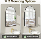Arched Medicine Cabinet Mirror No Assembly Needed Bathroom Mirror with Storage Recessed or Surface Mount Options (Black, 31.5" L x 19.7" W)