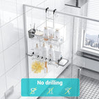 Over the Door Hanging Shower Caddy: Rustproof Hanging Organizer over the Door - No Drilling Bathroom Rack for Inside Shower Chrome