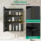 TokeShimi 24 x 32 Mirrored Medicine Cabinet, Assembly Required, Black Medicine Cabinet for Bathroom, Tempered Beveled Mirror, Stepless Adjustable Shelves, Recessed/Wall Mounted